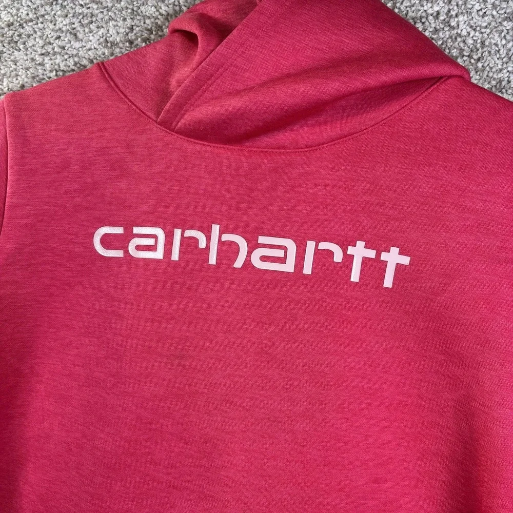 Carhartt Hoodie Youth Large 12‎ Pink Fleece Pullover Kangaroo Pocket Logo